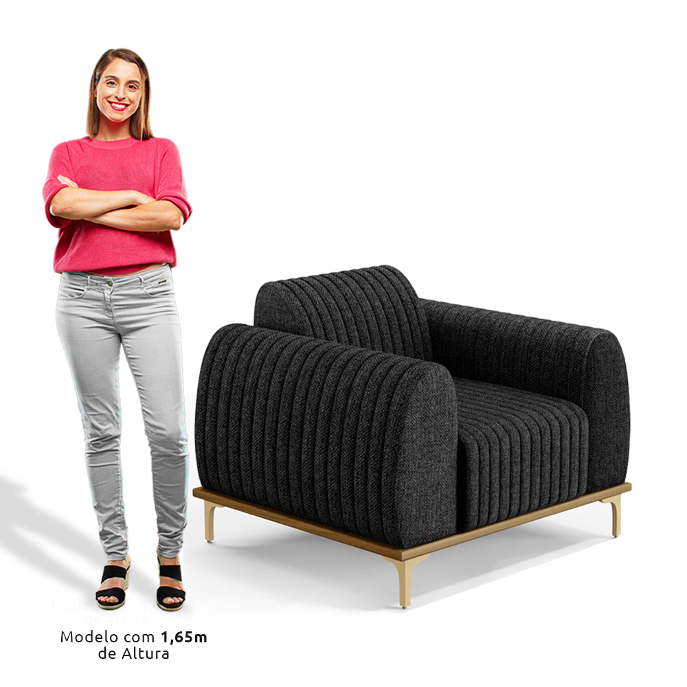 Poltrona Decorativa Base Gold Molino D06 Linho D-465 Chumbo  - Mpozenato