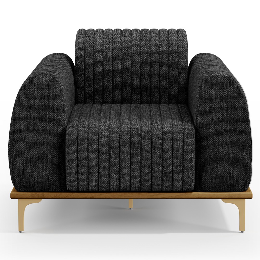 Poltrona Decorativa Base Gold Molino D06 Linho D-465 Chumbo  - Mpozenato