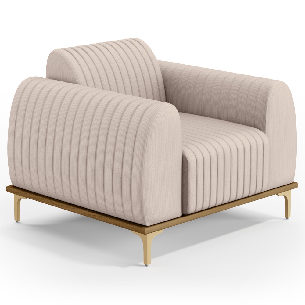 Poltrona Decorativa Base Gold Molino D06 Suede C-309 Bege - Mpozenato