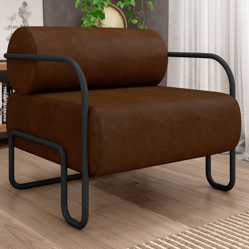 Poltrona Decorativa Industrial Kira Z08 Sintético Marrom Escuro - Mpozenato
