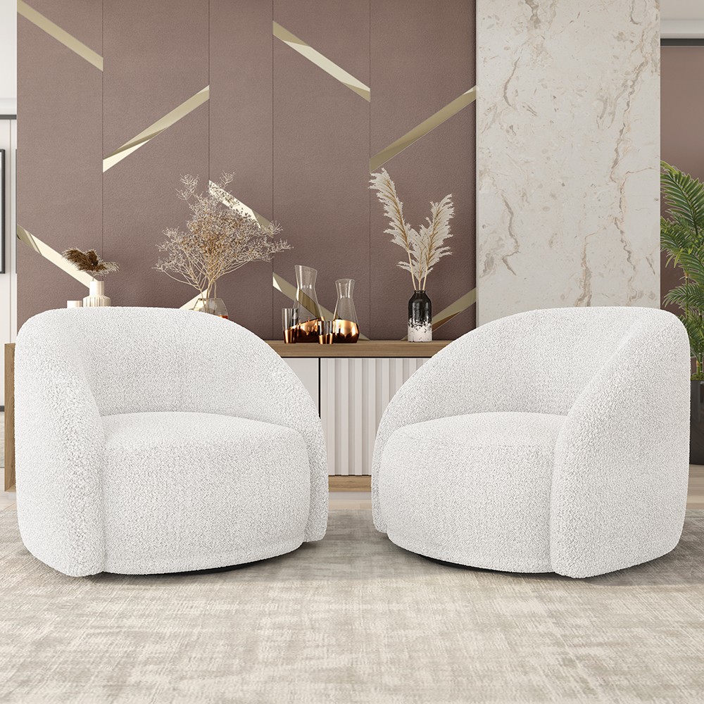 Poltrona Decorativa Orgânica Giratória Kit 2 Lya M22 Boucle Branco - Mpozenato