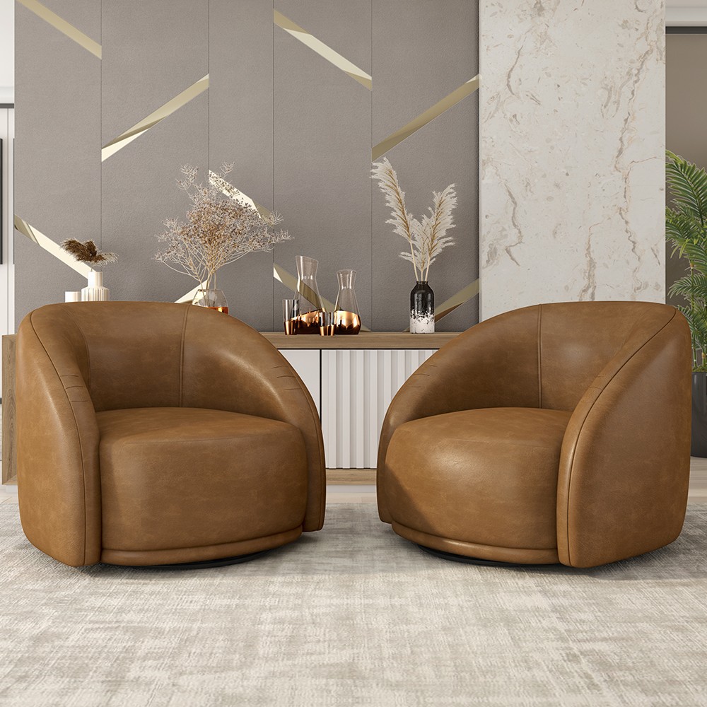 Poltrona Decorativa Orgânica Giratória Kit 2 Lya M22 Sintético Marrom - Mpozenato