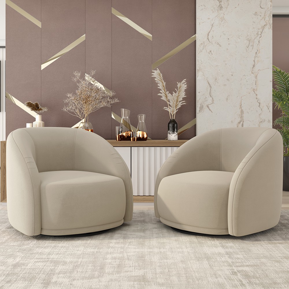 Poltrona Decorativa Orgânica Giratória Kit 2 Lya M22 Suede Bege - Mpozenato
