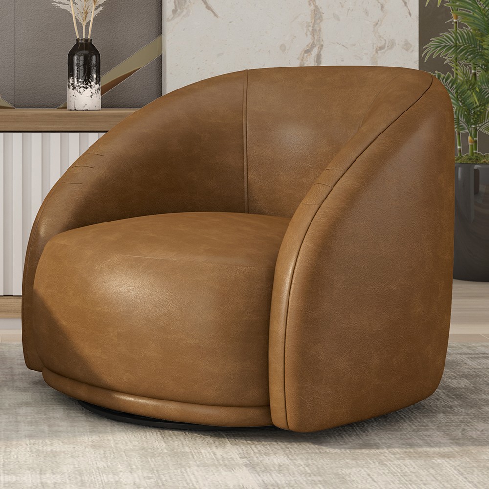 Poltrona Decorativa Orgânica Giratória Lya M22 Sintético Marrom - Mpozenato