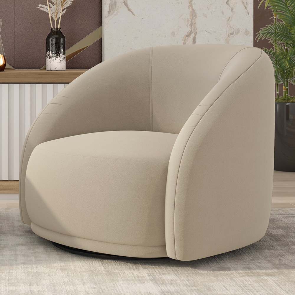 Poltrona Decorativa Orgânica Giratória Lya M22 Suede Bege - Mpozenato
