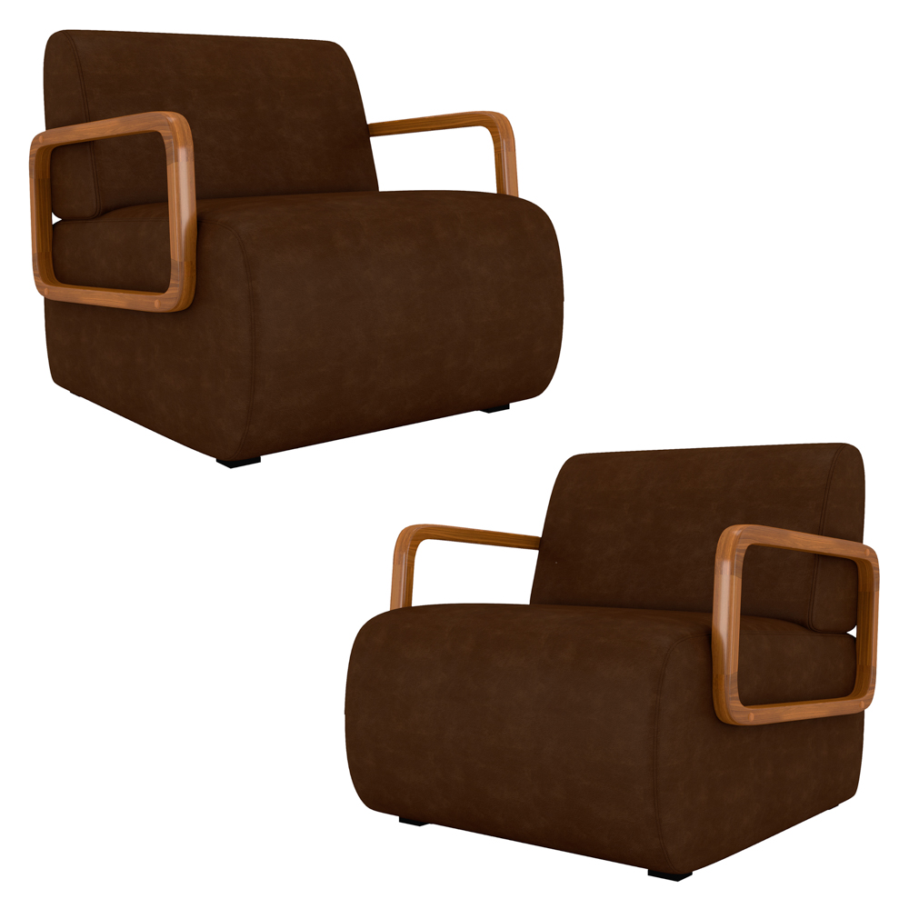 Poltrona Decorativa Orgânica Kit 2 Belarus Z08 Sintético Marrom Escuro - Mpozenato