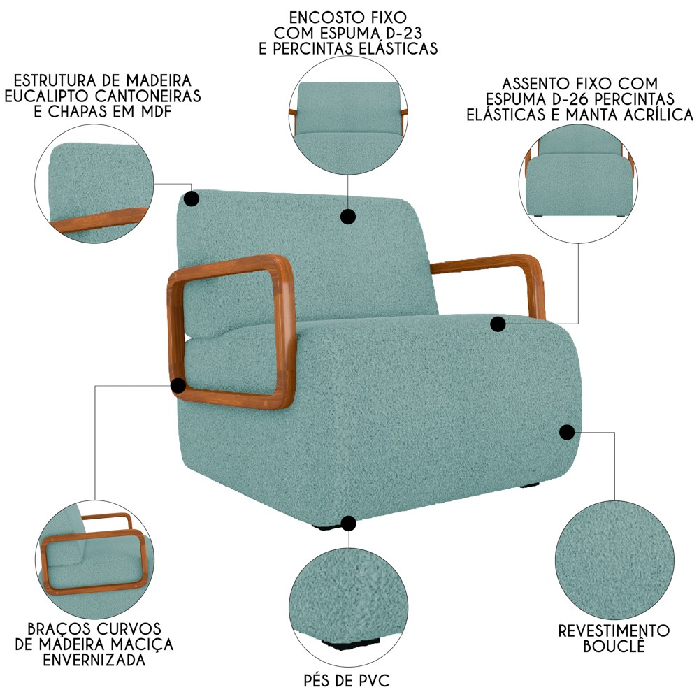 Poltrona Decorativa Orgânica para Sala Belarus Z08 Boucle Azul - Mpozenato