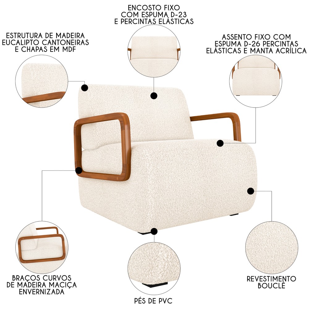 Poltrona Decorativa Orgânica para Sala Kit 2 Belarus Z08 Boucle Bege - Mpozenato
