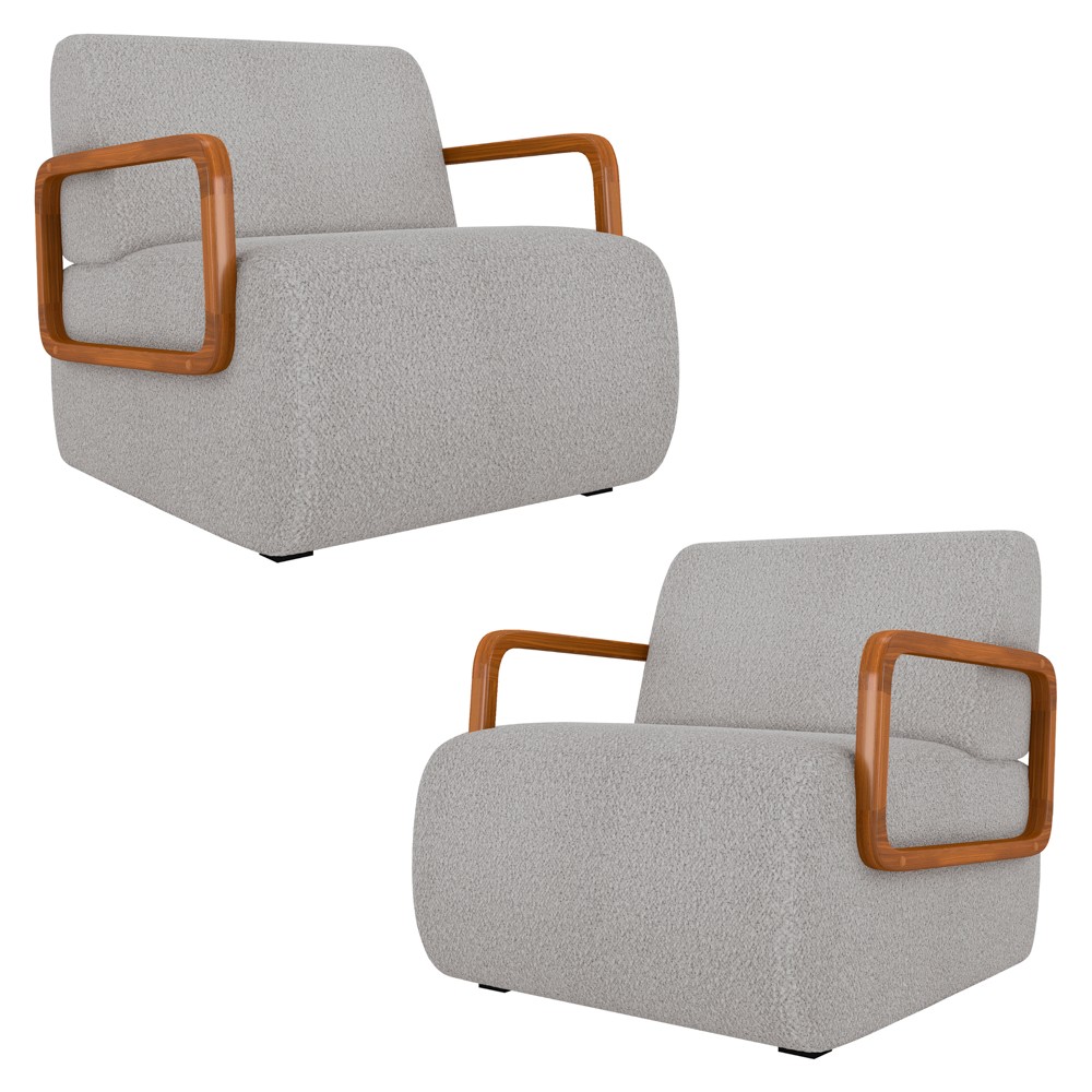 Poltrona Decorativa Orgânica para Sala Kit 2 Belarus Z08 Boucle Creme - Mpozenato