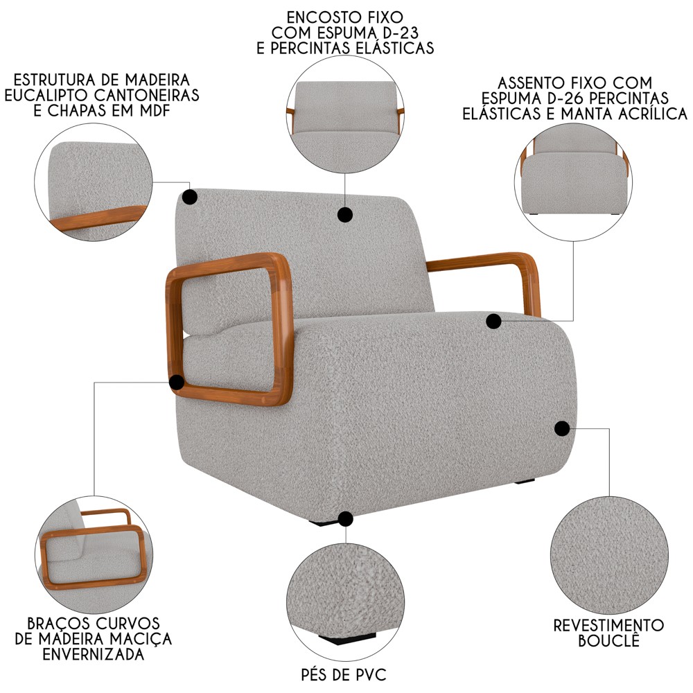 Poltrona Decorativa Orgânica para Sala Kit 2 Belarus Z08 Boucle Creme - Mpozenato