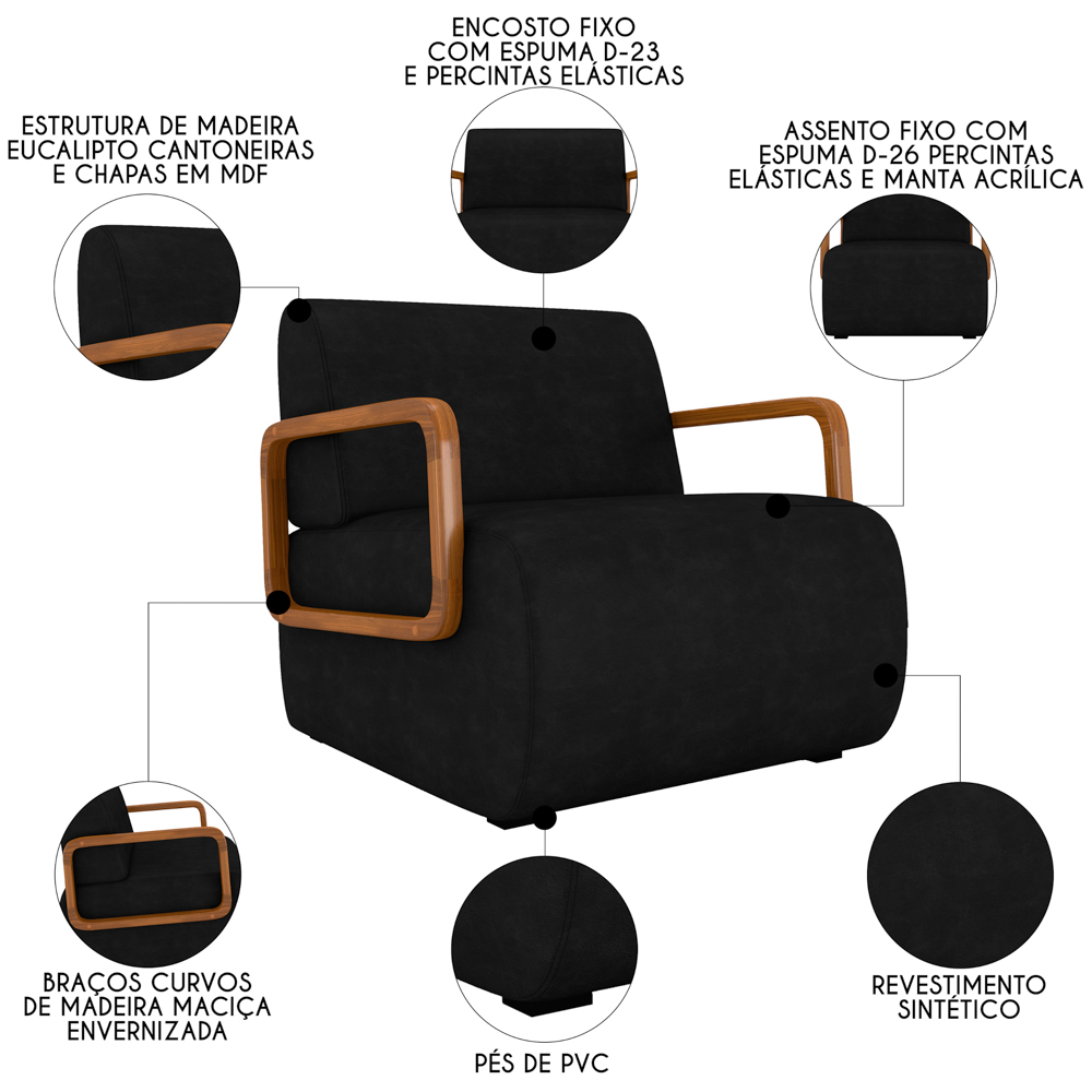 Poltrona Decorativa Orgânica para Sala Kit 2 Belarus Z08 Sintético Preto - Mpozenato