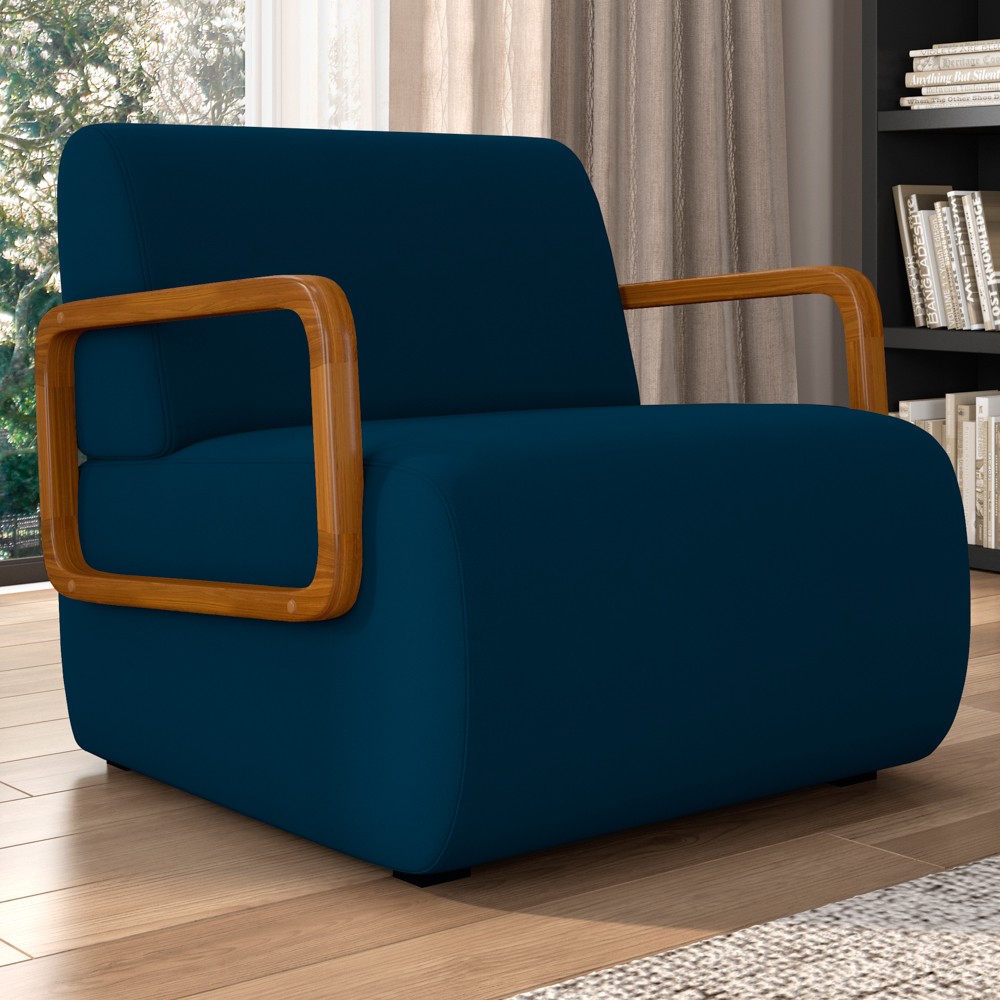Poltrona Decorativa Orgânica para Sala Kit 2 Belarus Z08 Veludo Azul - Mpozenato