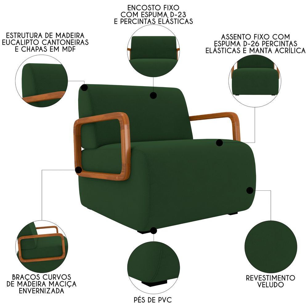 Poltrona Decorativa Orgânica para Sala Kit 2 Belarus Z08 Veludo Verde Musgo - Mpozenato