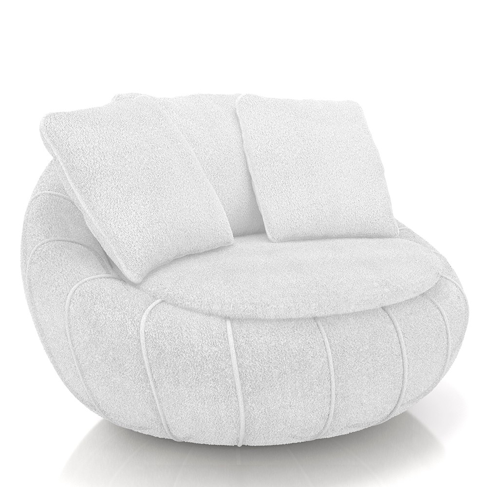 Poltrona Decorativa Redonda Giratória com Almofadas Saphire M22 Bouclê Branco - Mpozenato