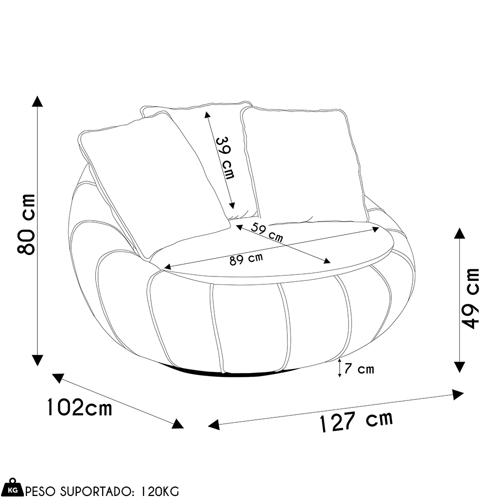 Poltrona Decorativa Redonda Giratória com Almofadas Saphire M22 Bouclê Branco - Mpozenato