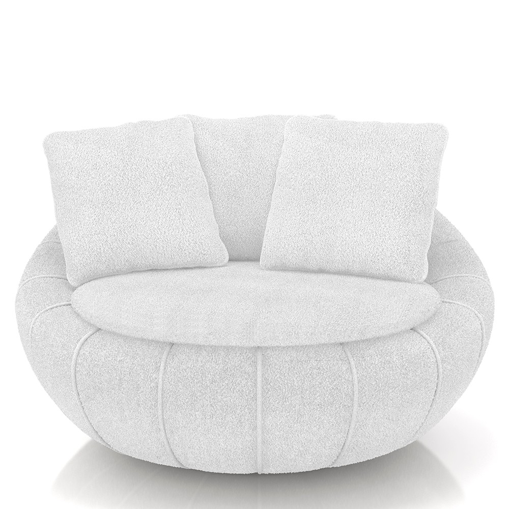 Poltrona Decorativa Redonda Giratória com Almofadas Saphire M22 Bouclê Branco - Mpozenato