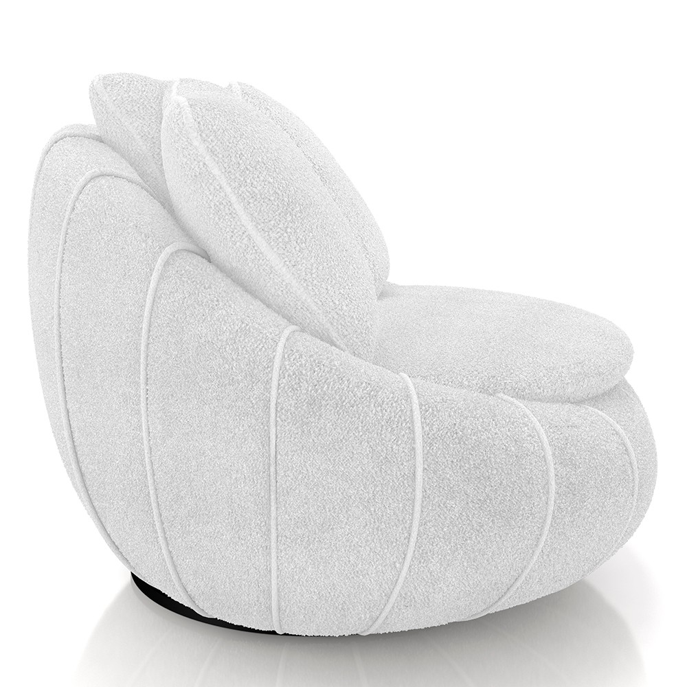 Poltrona Decorativa Redonda Giratória com Almofadas Saphire M22 Bouclê Branco - Mpozenato