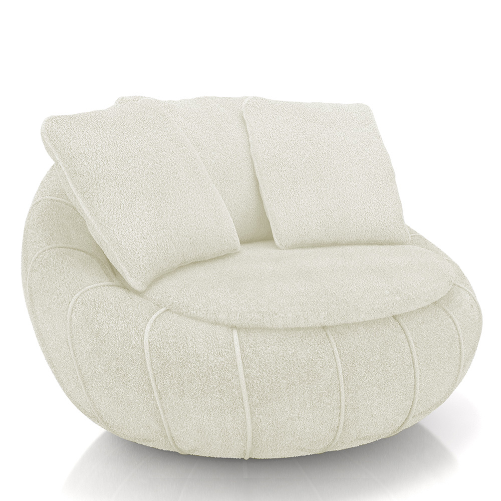 Poltrona Decorativa Redonda Giratória com Almofadas Saphire M22 Boucle Cru - Mpozenato