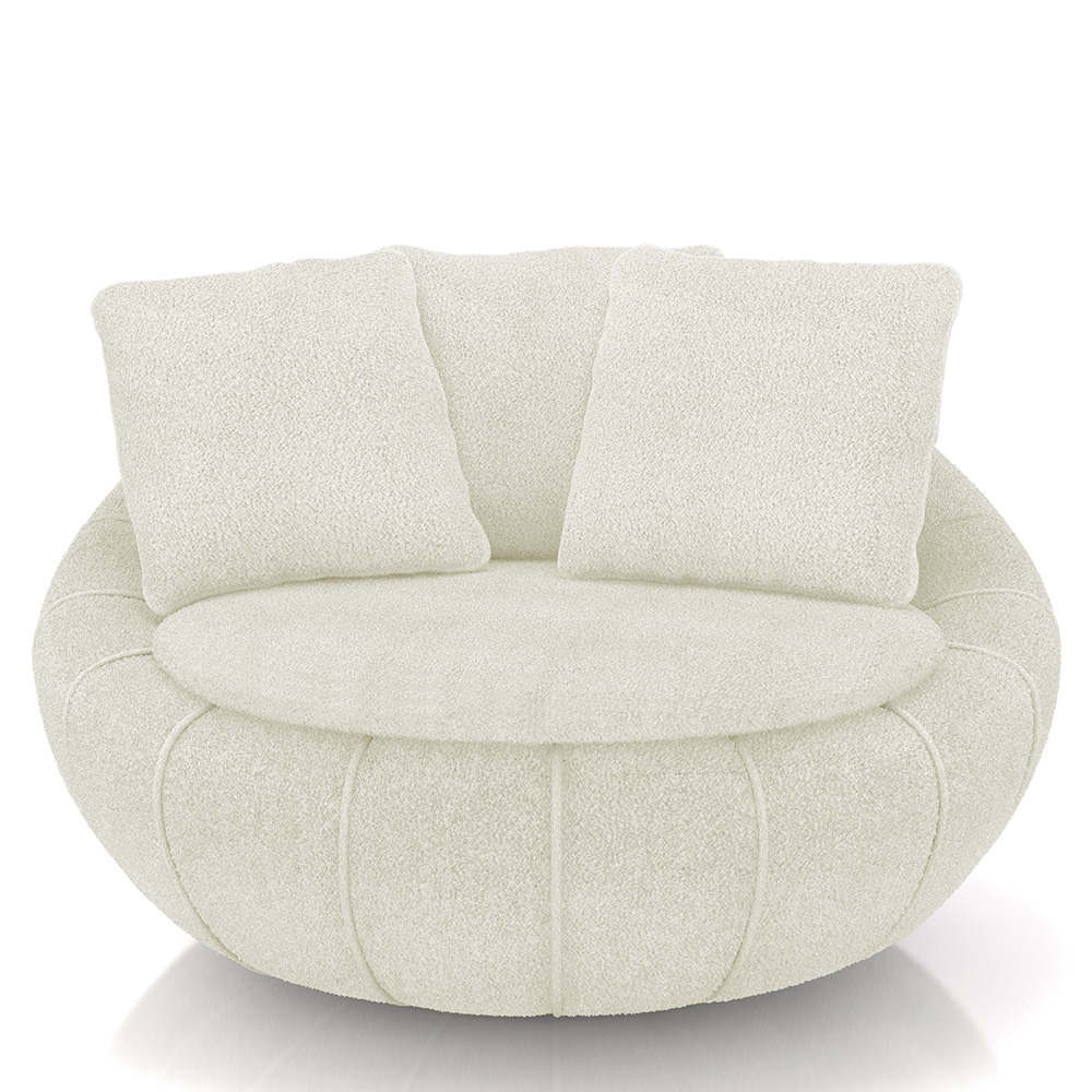 Poltrona Decorativa Redonda Giratória com Almofadas Saphire M22 Boucle Cru - Mpozenato