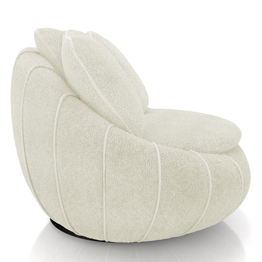 Poltrona Decorativa Redonda Giratória com Almofadas Saphire M22 Boucle Cru - Mpozenato