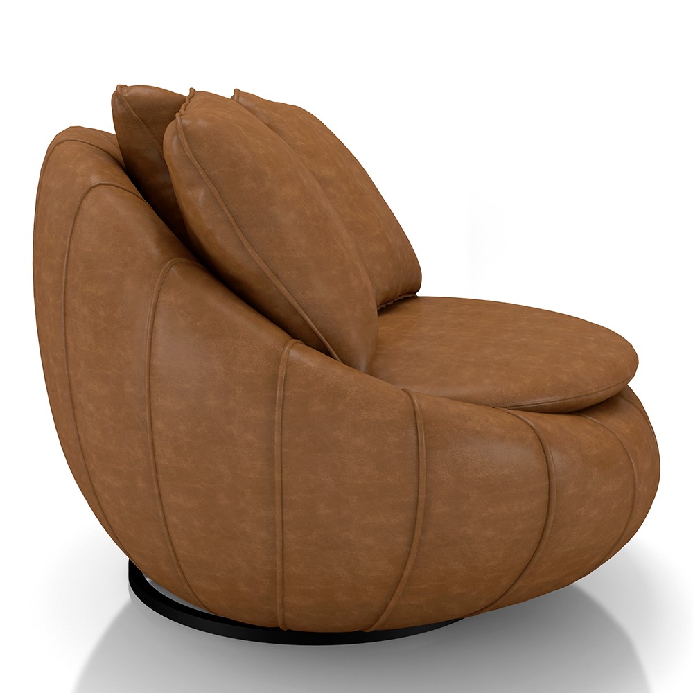 Poltrona Decorativa Redonda Giratória com Almofadas Saphire M22 Sintético Caramelo - Mpozenato