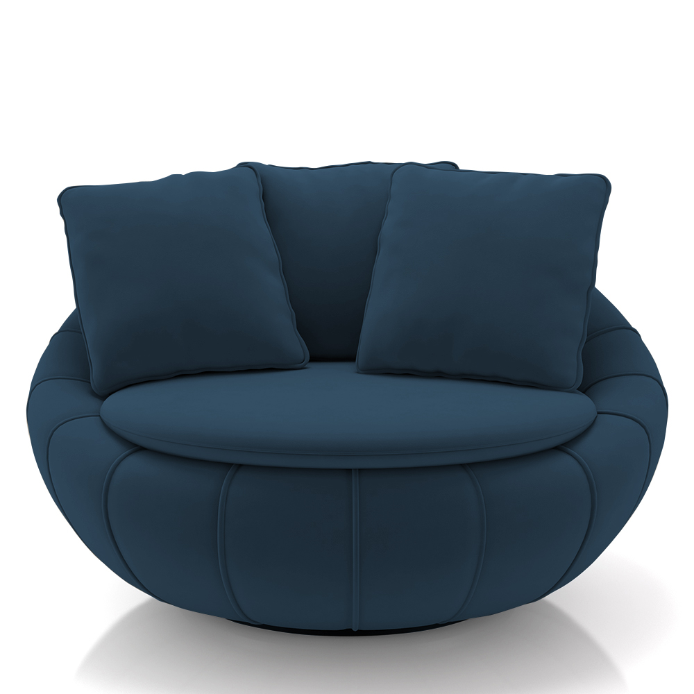 Poltrona Decorativa Redonda Giratória com Almofadas Saphire M22 Veludo Azul - Mpozenato