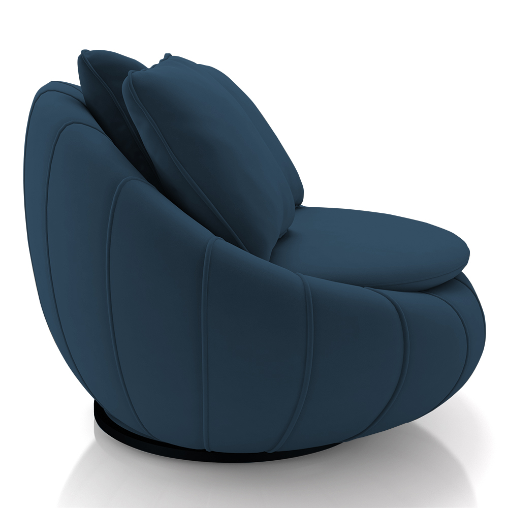 Poltrona Decorativa Redonda Giratória com Almofadas Saphire M22 Veludo Azul - Mpozenato