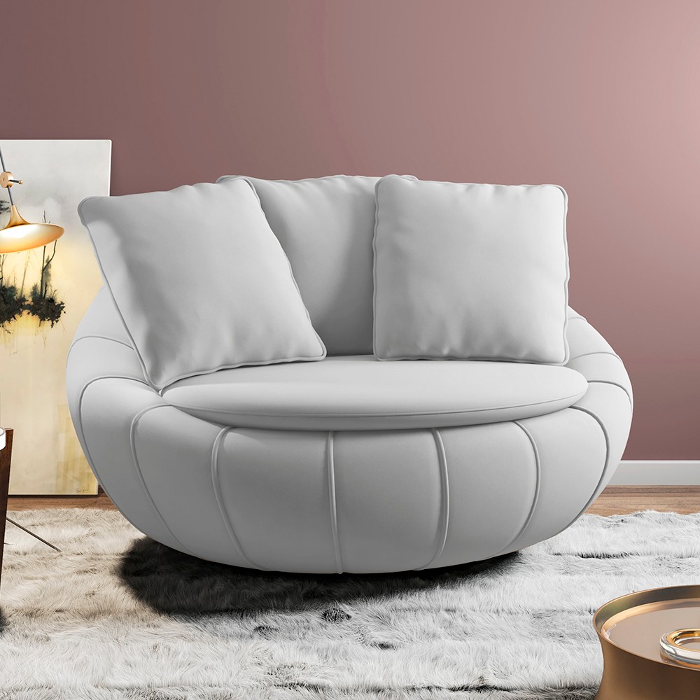 Poltrona Decorativa Redonda Giratória com Almofadas Saphire M22 Veludo Cinza - Mpozenato