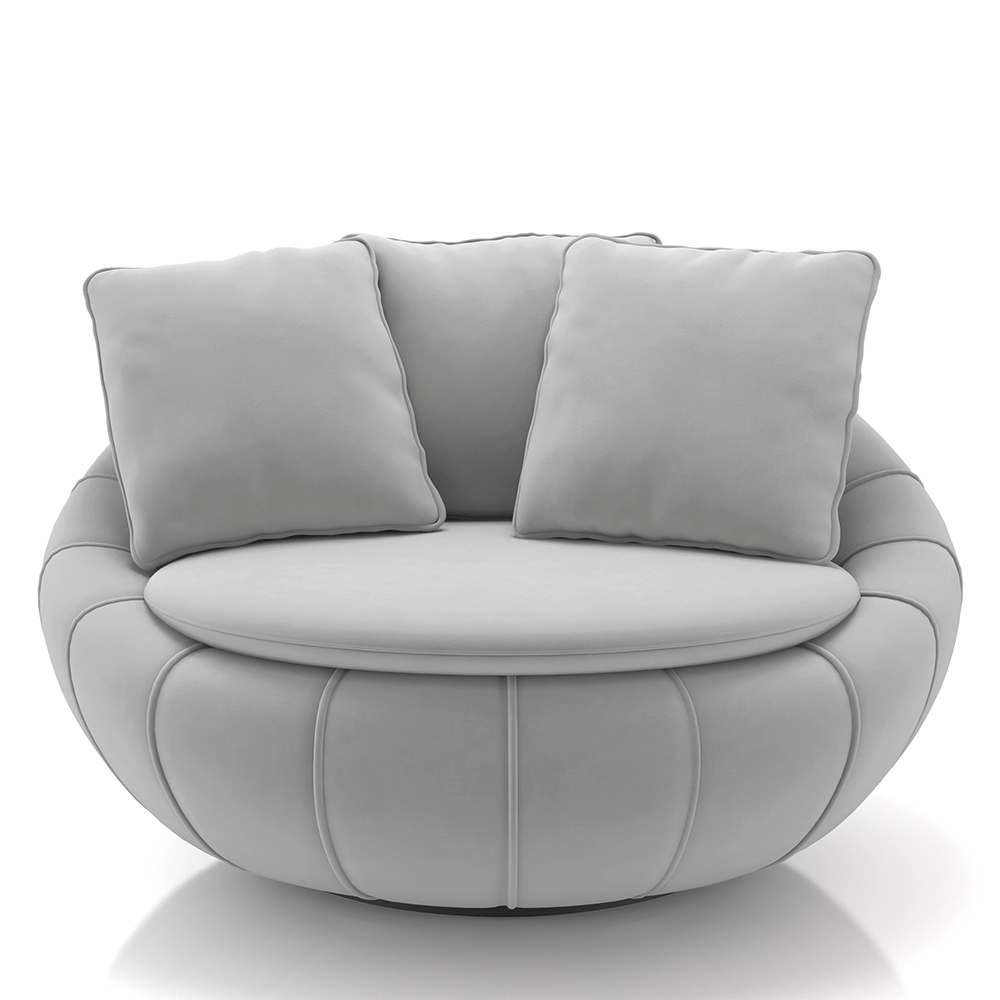Poltrona Decorativa Redonda Giratória com Almofadas Saphire M22 Veludo Cinza - Mpozenato