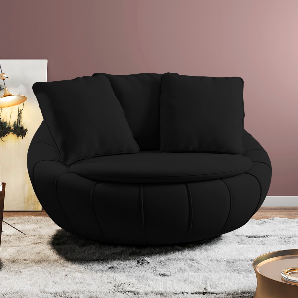 Poltrona Decorativa Redonda Giratória com Almofadas Saphire M22 Veludo Preto - Mpozenato