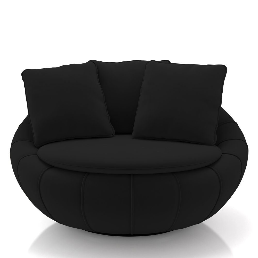 Poltrona Decorativa Redonda Giratória com Almofadas Saphire M22 Veludo Preto - Mpozenato