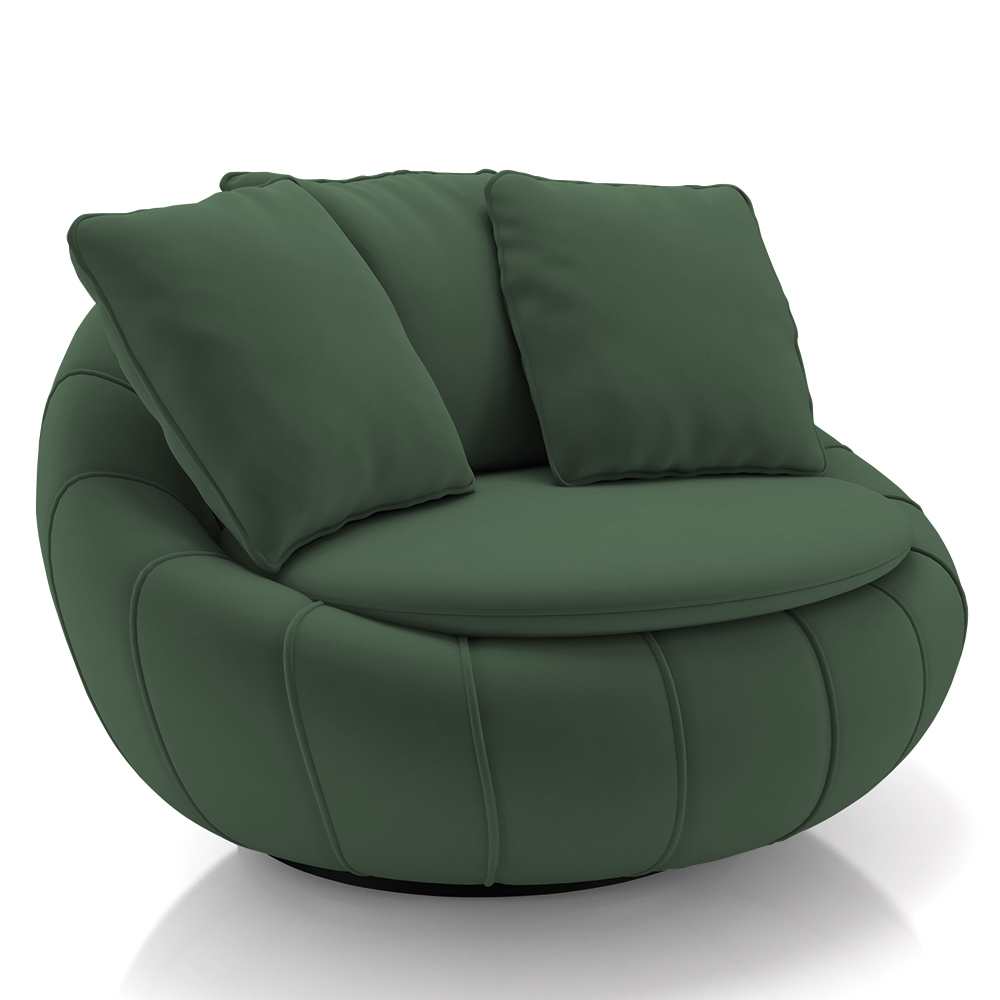 Poltrona Decorativa Redonda Giratória com Almofadas Saphire M22 Veludo Verde - Mpozenato