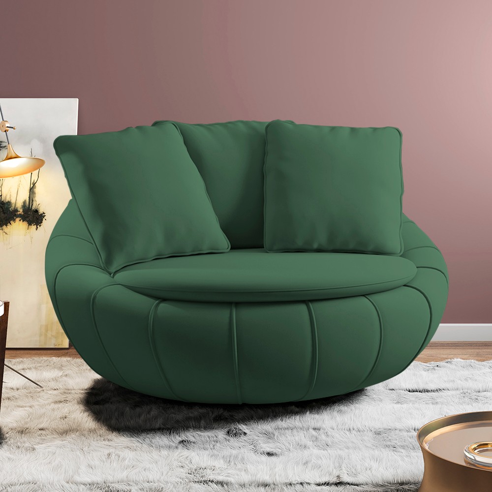 Poltrona Decorativa Redonda Giratória com Almofadas Saphire M22 Veludo Verde - Mpozenato