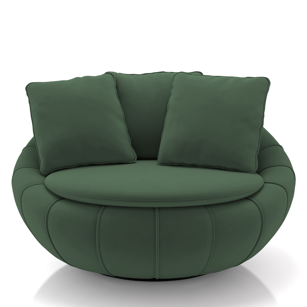 Poltrona Decorativa Redonda Giratória com Almofadas Saphire M22 Veludo Verde - Mpozenato