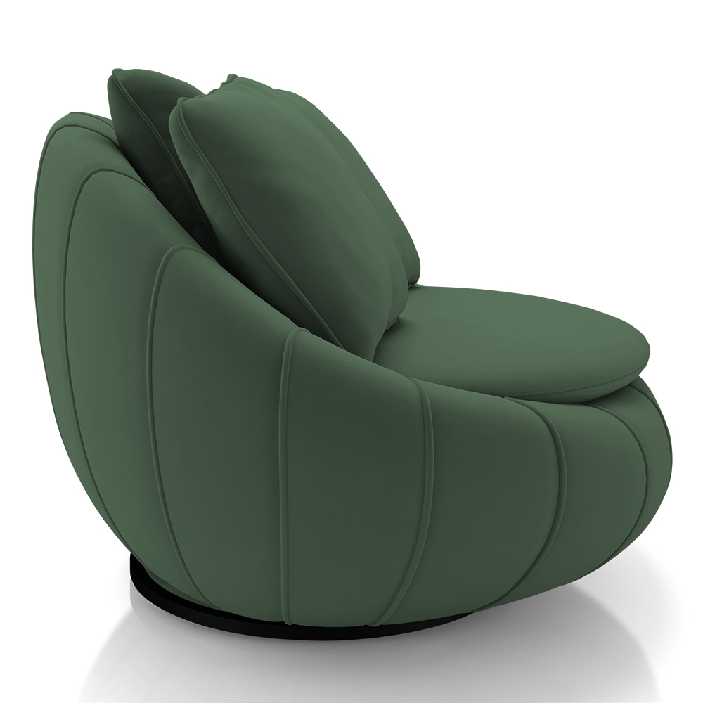 Poltrona Decorativa Redonda Giratória com Almofadas Saphire M22 Veludo Verde - Mpozenato