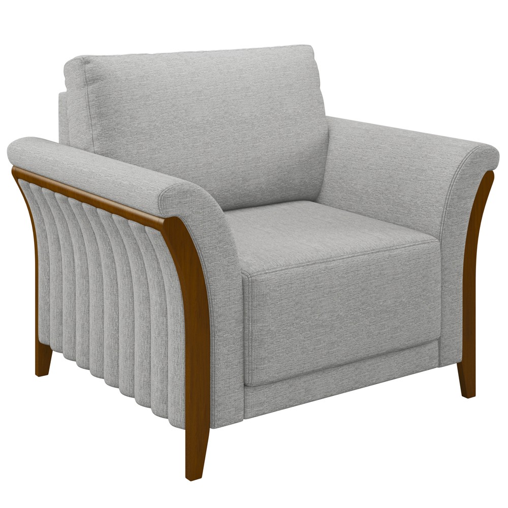 Poltrona Decorativa Sala de Estar 102cm Pés Madeira Roya M22 Linho Cinza - Mpozenato