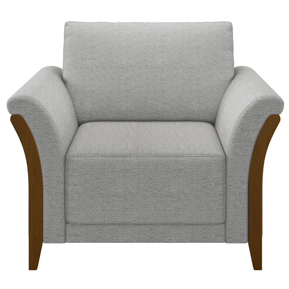 Poltrona Decorativa Sala de Estar 102cm Pés Madeira Roya M22 Linho Cinza - Mpozenato