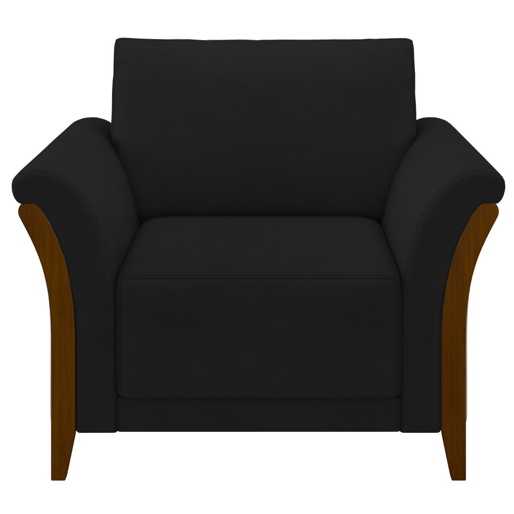 Poltrona Decorativa Sala de Estar 102cm Pés Madeira Roya M22 Veludo Preto - Mpozenato