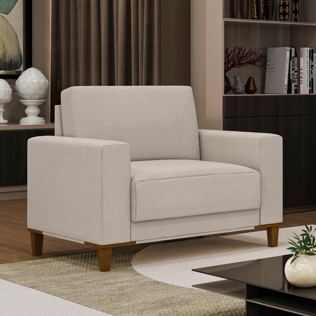 Poltrona Decorativa Sala de Estar Kit 02 Zaire M22 Linho Areia - Mpozenato