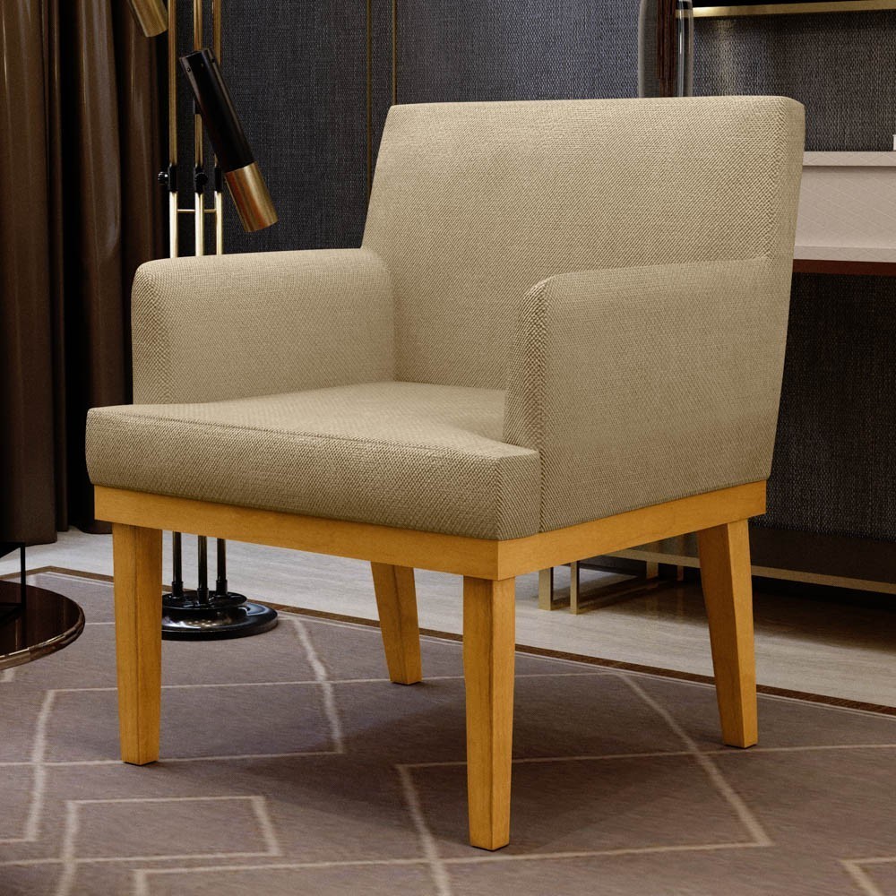 Poltrona Decorativa Sala de Estar e Recepção Vitória W01 Linho Bege Escuro - Mpozenato