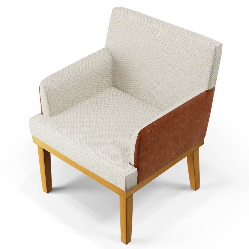 Poltrona Decorativa Sala de Estar e Recepção Vitória W01 Linho Bege/Sintético Camel - Mpozenato