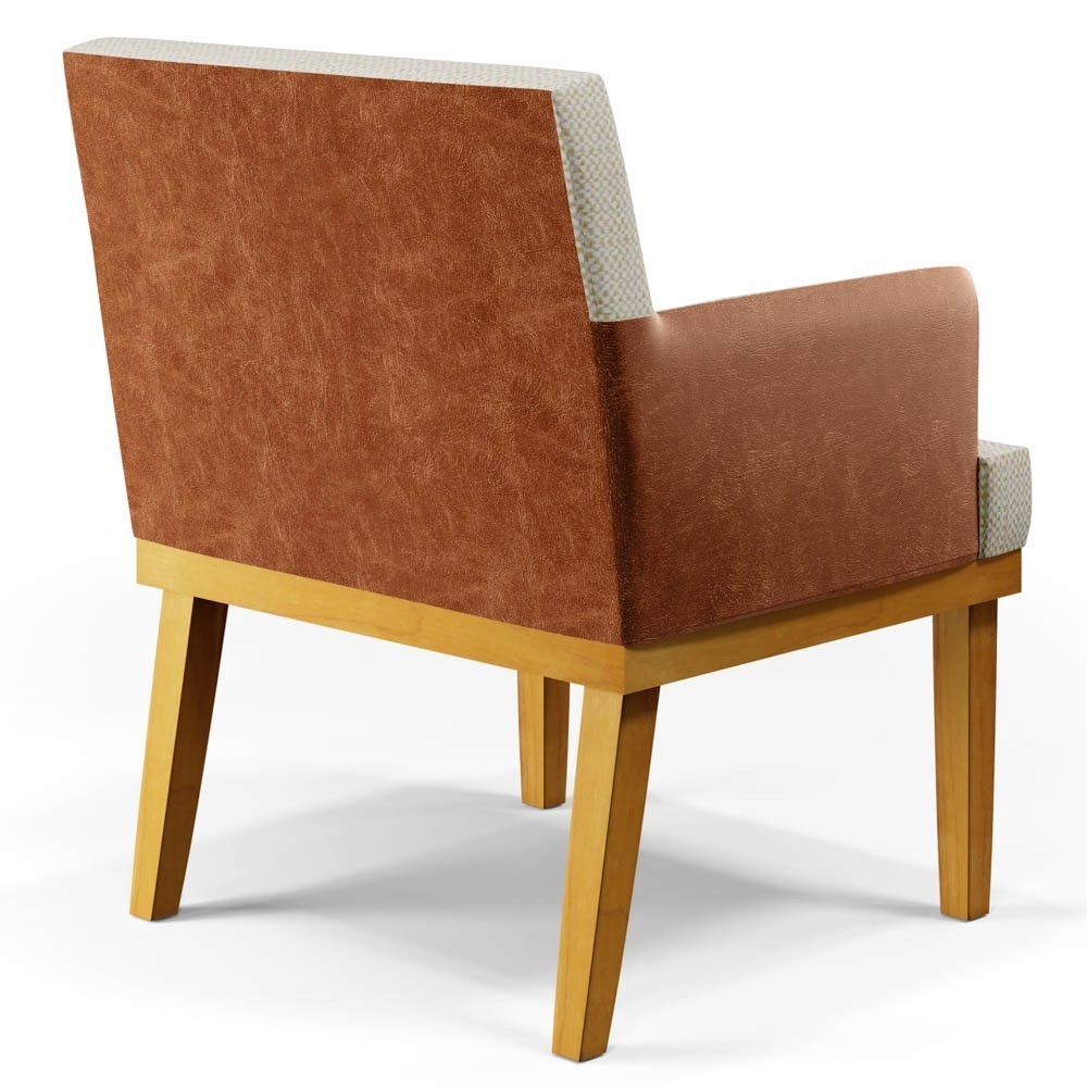 Poltrona Decorativa Sala de Estar e Recepção Vitória W01 Linho Bege/Sintético Camel - Mpozenato