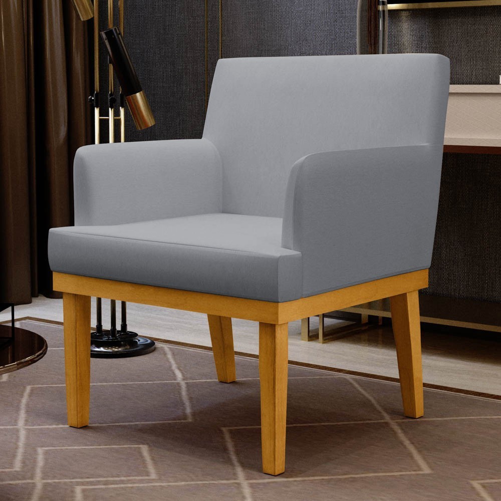 Poltrona Decorativa Sala de Estar e Recepção Vitória W01 Linho Cinza - Mpozenato