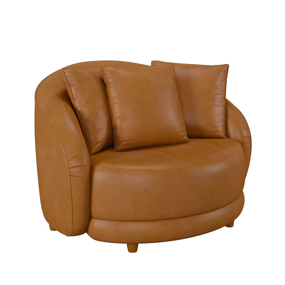 Poltrona Decorativa para Sala 122cm Pés Madeira Kaly M22 Sintético Caramelo - Mpozenato