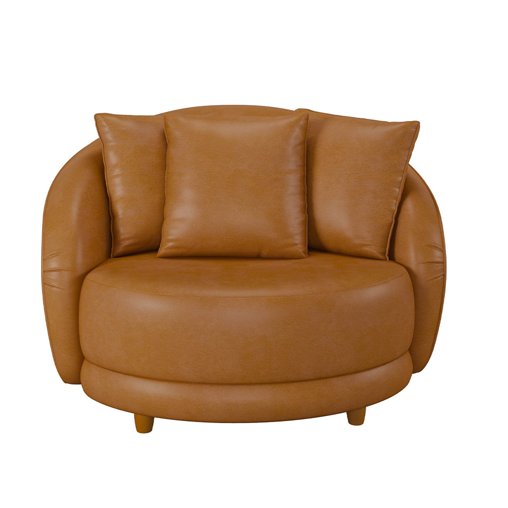 Poltrona Decorativa para Sala 122cm Pés Madeira Kaly M22 Sintético Caramelo - Mpozenato