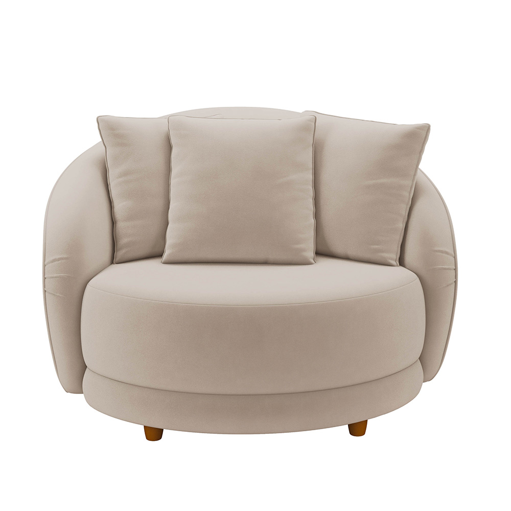 Poltrona Decorativa para Sala 122cm Pés Madeira Kaly M22 Veludo Bege - Mpozenato
