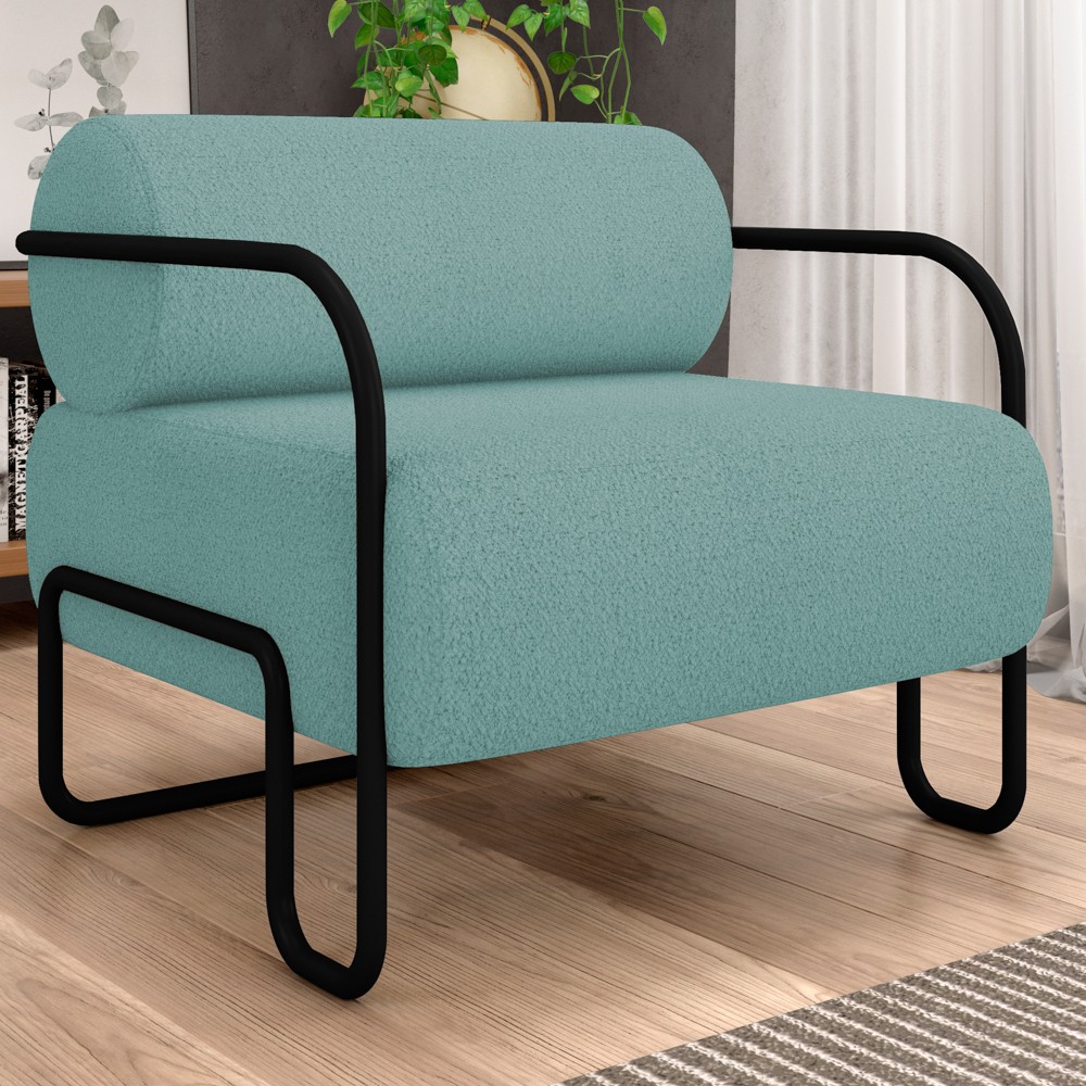 Poltrona Decorativa para Sala Industrial Kira Z08 Boucle Azul - Mpozenato