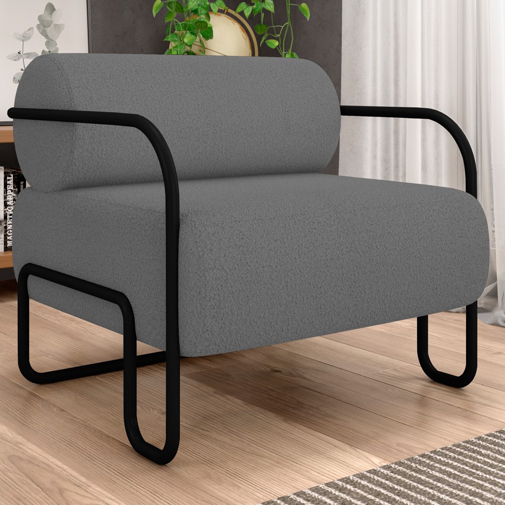 Poltrona Decorativa para Sala Industrial Kira Z08 Boucle Cinza - Mpozenato