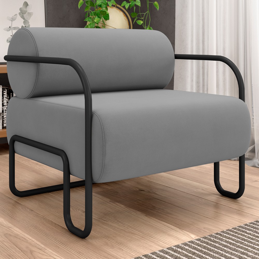 Poltrona Decorativa para Sala Industrial Kira Z08 Veludo Cinza - Mpozenato