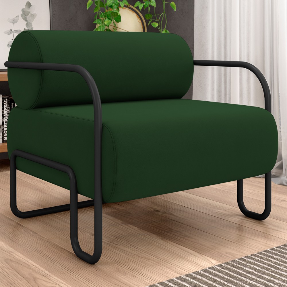 Poltrona Decorativa para Sala Industrial Kira Z08 Veludo Verde Musgo - Mpozenato